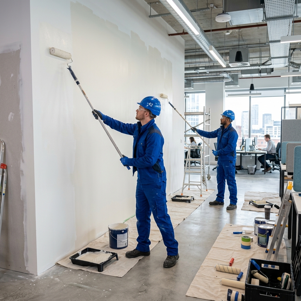 Trabajadores profesionales realizando labores de pintura y remodelación